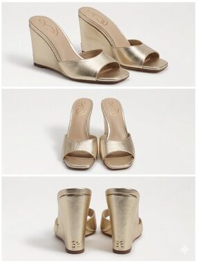 Sam Edelman Metallic Gold Wedge Slide Sandals